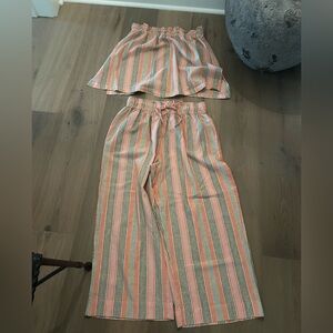 Free People Striped Matching Set with Tube Top and Drawstring Pants